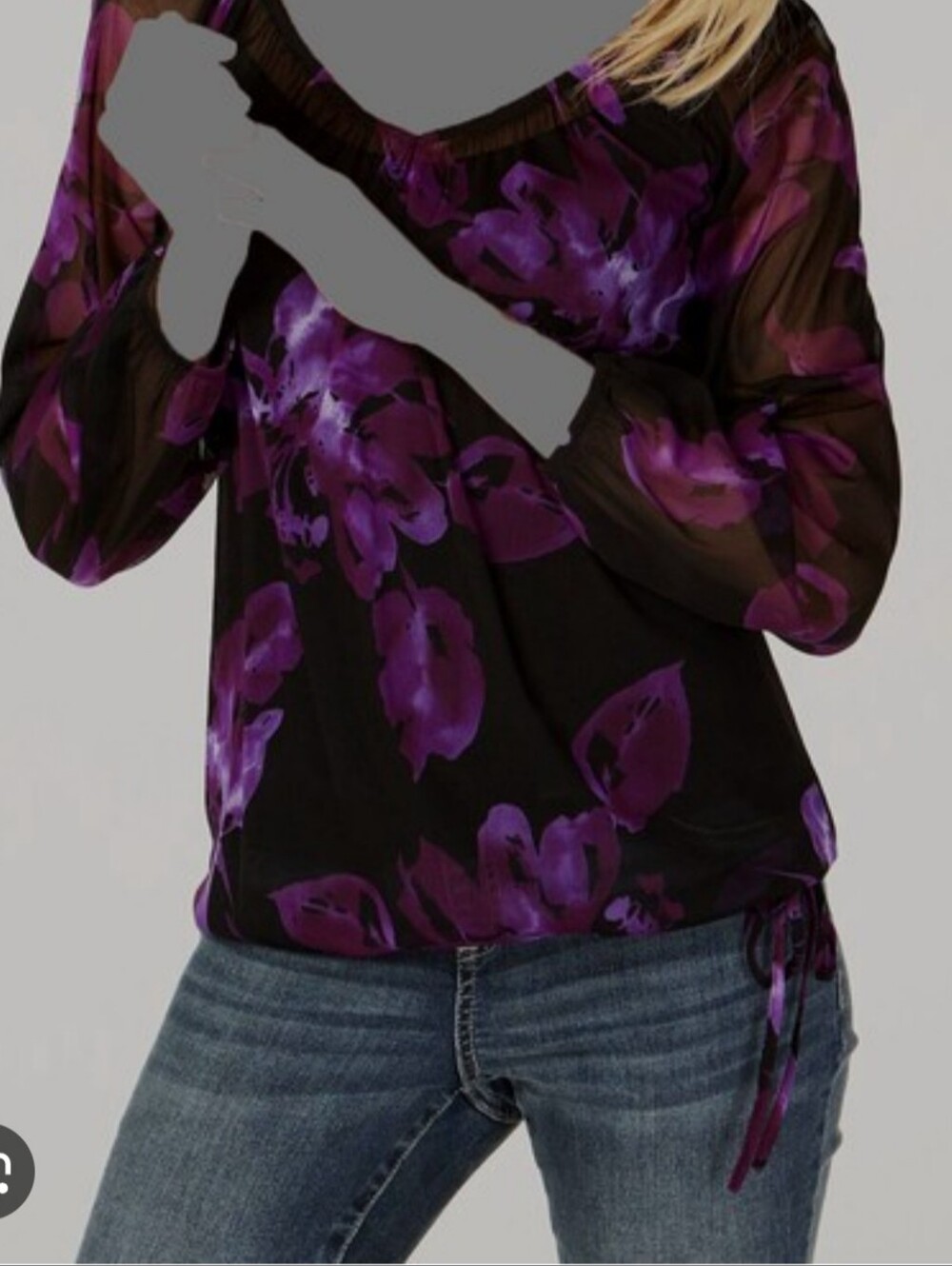INC International Concepts Purple Floral V-Neck Long-Sleeve Top